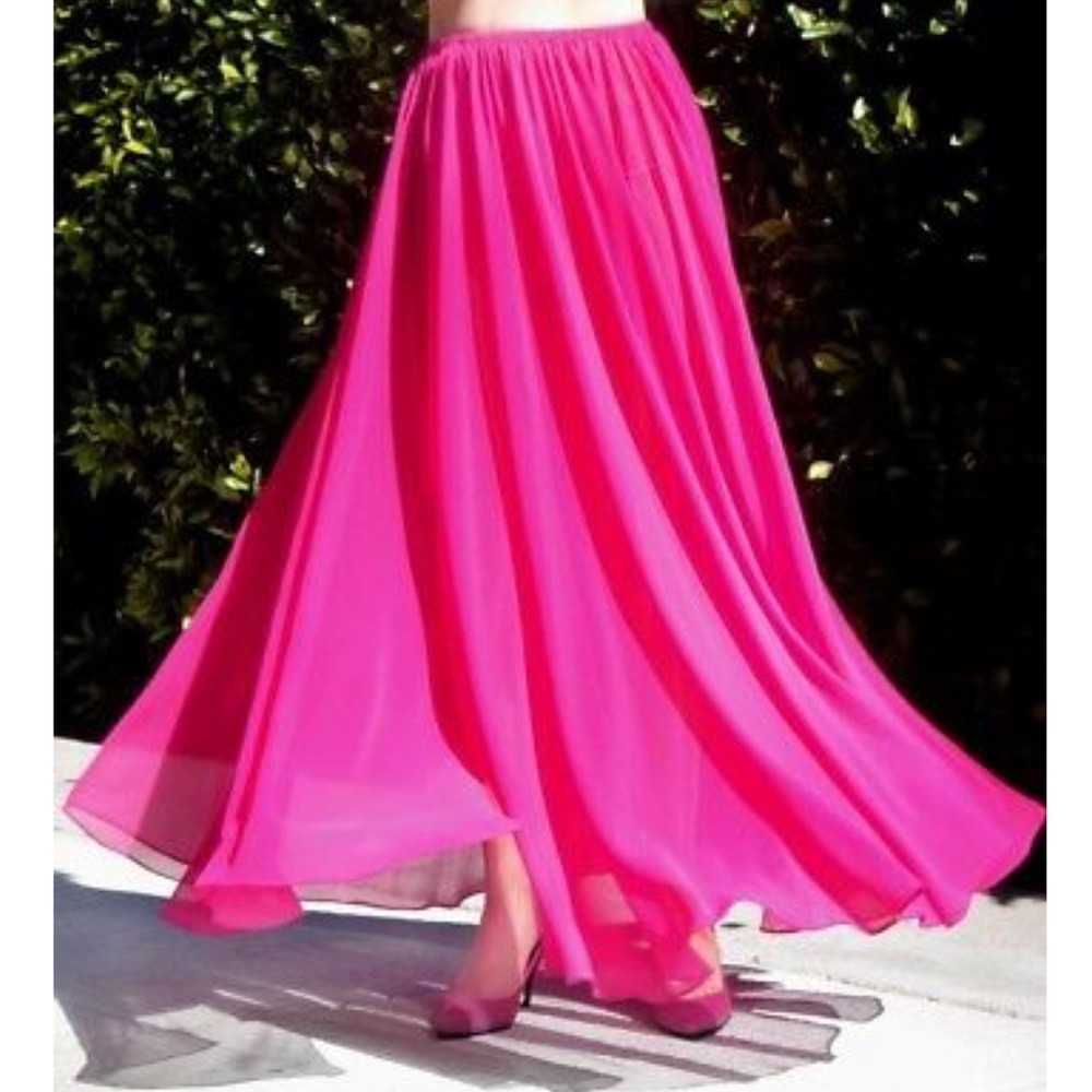 Dark Pink Chiffon Maxi Skirt with 2 slits. Ameynra design, New, OOAK